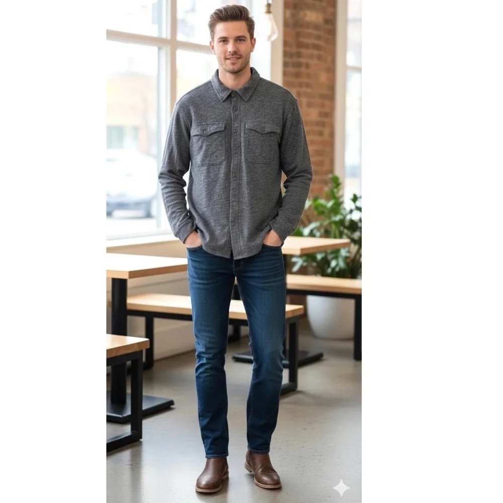 J Crew XL Gray Waffle Thermal‎ Lined Shirt Men Shacket Workwear Gorpcore Utility